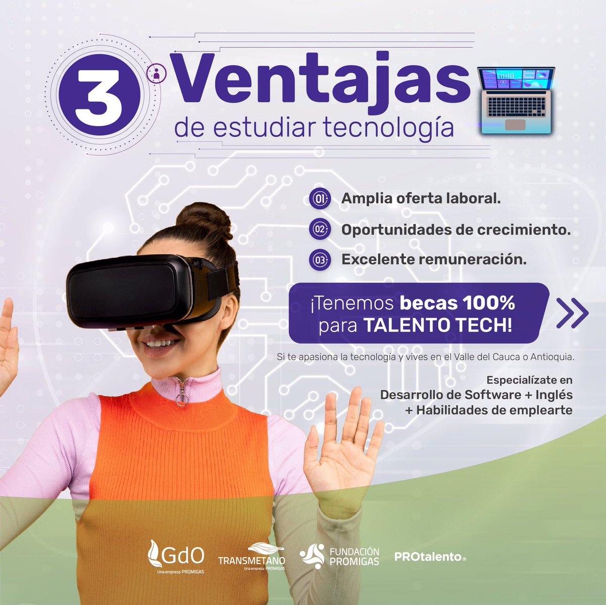 FundPromigas's tweet photo. 👨🏻‍💻 ¿#SabíasQue en Colombia 🇨🇴  los  #ProgramadoresWeb tienen un salario entre 2.7 y 3 millones de pesos? 😱

Junto a #GdO, #Transmetano y en alianza con @protalentolatam, abrimos nuevamente la convocatoria para entregar becas de formación #Tech

Más info⏭️ https://t.co/yewuH65gVs https://t.co/BdaUWZVhq2