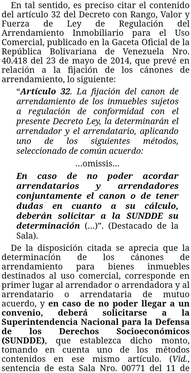 WilsonGomezGB's tweet image. Sentencia N° 00678 del 03/11/2022 Sala Político-Administrativa @TSJ_Venezuela Determinación de cánones de arrendamiento para bienes inmuebles destinados al uso comercial antes falta de acuerdo entre las partes, deben solicitar a la SUNDDE su determinación
historico.tsj.gob.ve/decisiones/spa…