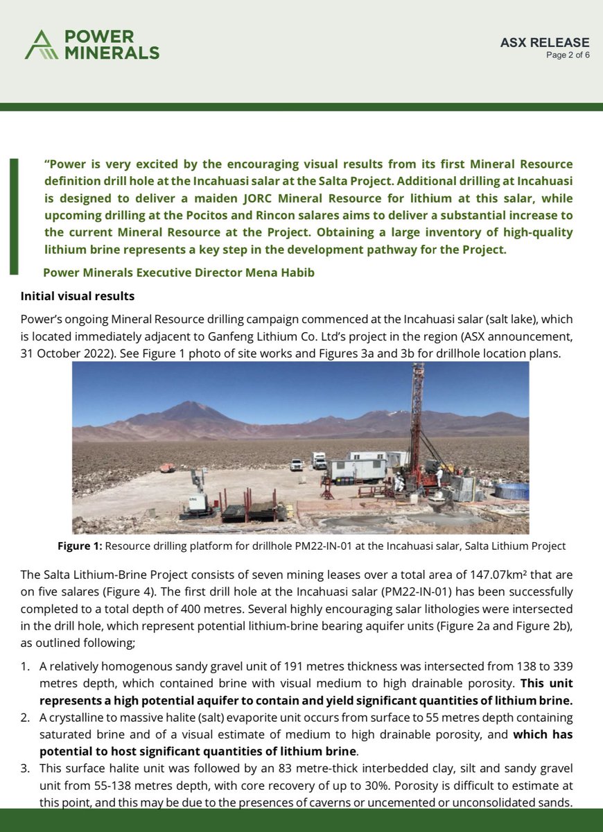 PowerMin_PNN's tweet photo. $PNN

First diamond drill hole of Mineral Resource definition campaign at the Salta Lithium Project successfully completed to a depth of 400m at the Incahuasi salar.

Multiple, highly encouraging potential lithium brine aquifers of significant thickness intersected. https://t.co/tdX0NjLftX