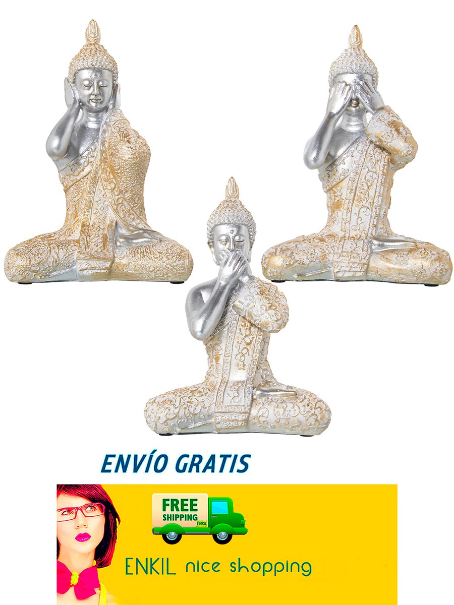 EdoTokaido's tweet photo. Set 3 figuras decorativa de budas de la sabiduría “Budas de la sabiduría oír, ver y callar” figuras espirituales de decoración en resina Figura con túnicas plateadas Dimensiones 14x8x18 cm ENVIO GRATIS
https://t.co/DbF664oSuB https://t.co/MPH56SwOc6