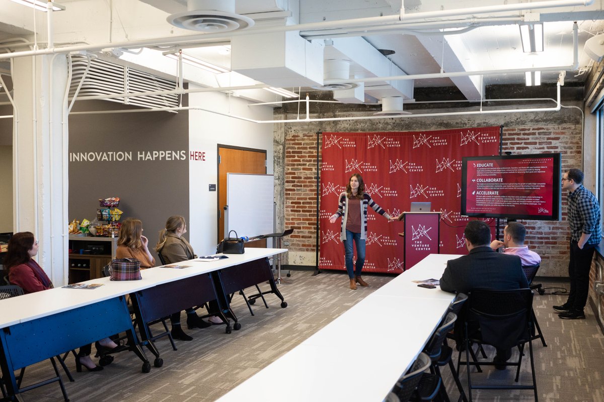 VentureCenter's tweet photo. Thank you to the amazing folks from @ArkansasEDC for coming to The Venture Center today! Ashley and Daniel were able to talk to their business development team about the community programs and events we have here as well as the efforts of our fintech accelerator team. https://t.co/t69T5x1ea8