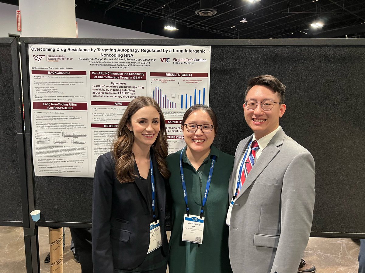 zhishenglab's tweet photo. Shawna Bolton, Leah Huang, and Alex Zhang, three VTCSOM students from my lab, are presenting their posters at SNO 2022. So proud of them. https://t.co/dJxyihWkP4