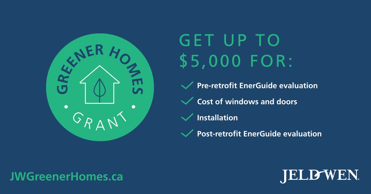 JELDWENcanada's tweet image. @ENERGYSTAR_CAN certified products from #JELDWEN qualify for the Canada #GreenerHomesGrant, which means you can help your customers get up to $5,000 in #Rebates for their reno! 🍃💸

Learn more: ow.ly/bfNc50LK8WZ ⬅️

#ENERGYSTAR #EnergyEfficiency #Windows #Doors
