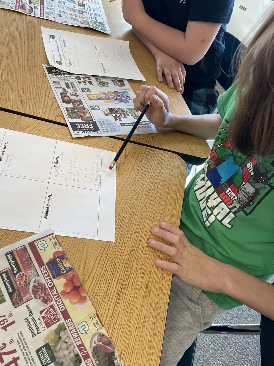 mrsomalley_'s tweet photo. Hunting for digraphs, bonus letters, suffixes &amp; welded sounds in the food ads!🍗🍰 @erin_messier @cms_grizzlies https://t.co/0Pmfl0mTjG