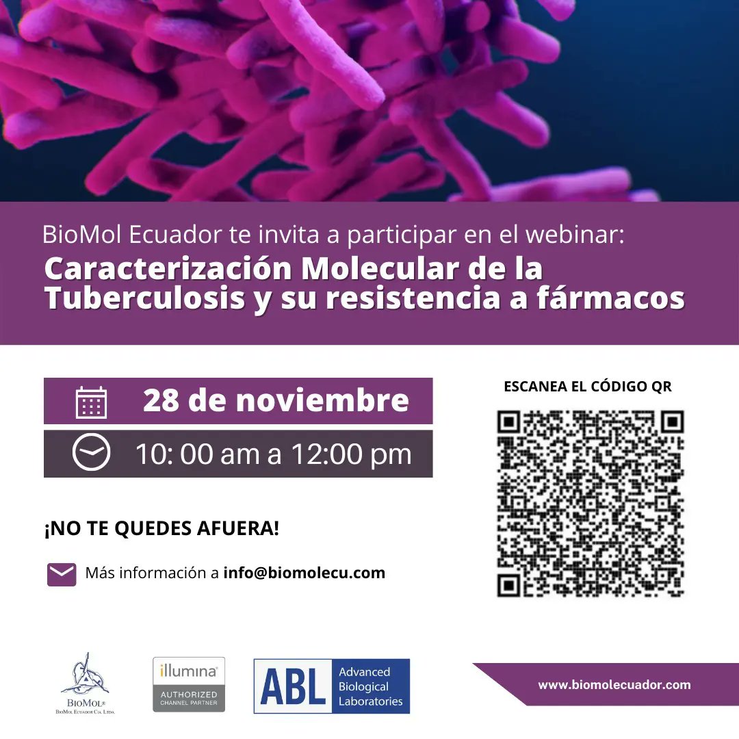 BiomolEcuador's tweet photo. ¡No te quedes sin participar en el #Webinar: Caracterización Molecular de la Tuberculosis y su resistencia a fármacos!  👨🏾‍🔬👩🏼‍🔬

🗓️ Fecha: 28 de Noviembre del 2022

🕟 Horario: 10: 00 am a 12:00 pm

Para registrarte ingresa al siguiente link ⬇️ https://t.co/OpRgozGgkt https://t.co/wj07xr0Lu1