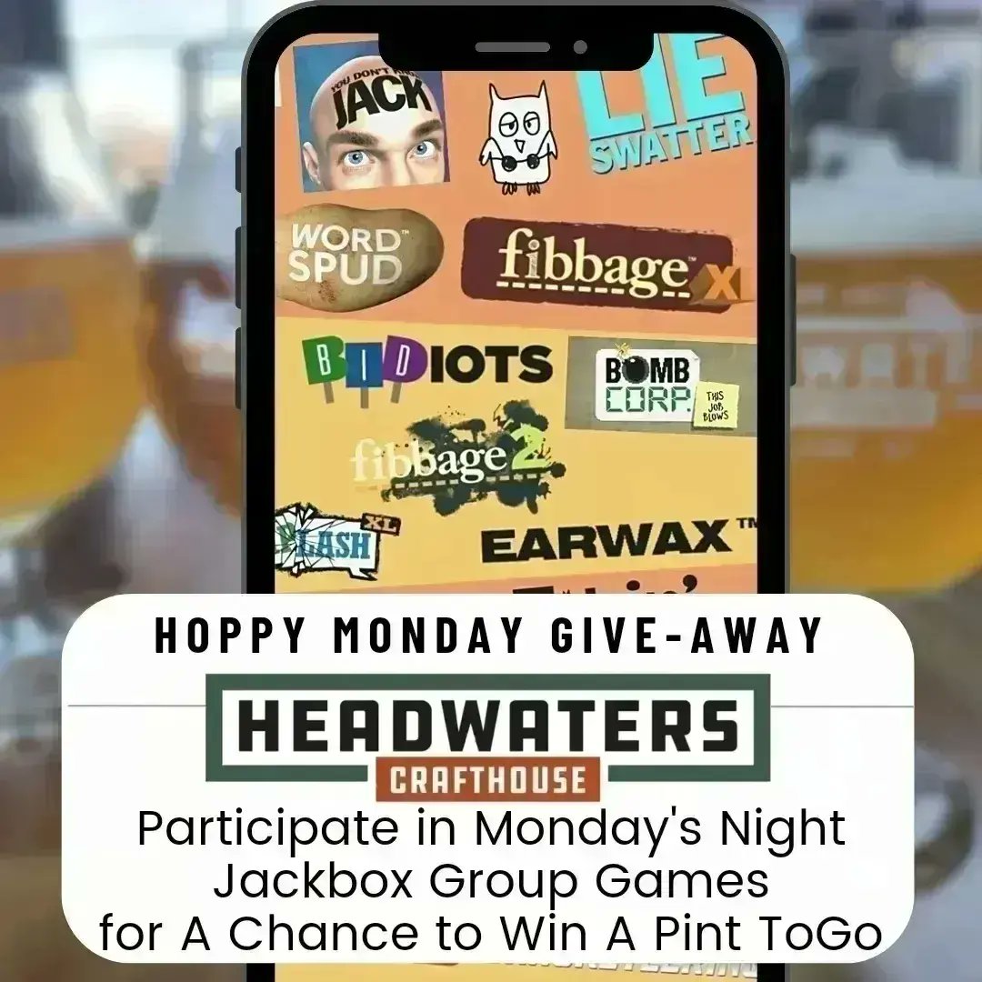 HeadwatersCraft's tweet photo. 🎲Game Night Monday at Headwaters 
Gather Your Friends to Have Some Fun Playing Board Games &amp; Group Games with JackBox. Open to All. Prizes Given Out
Tap List: https://t.co/NcPV7R1bMg

🍺Thirsty Street Takeover Tuesday 
November 22th 5-7:30pm
🚚Taste Catering Food Truck https://t.co/c7nvAKqyR1