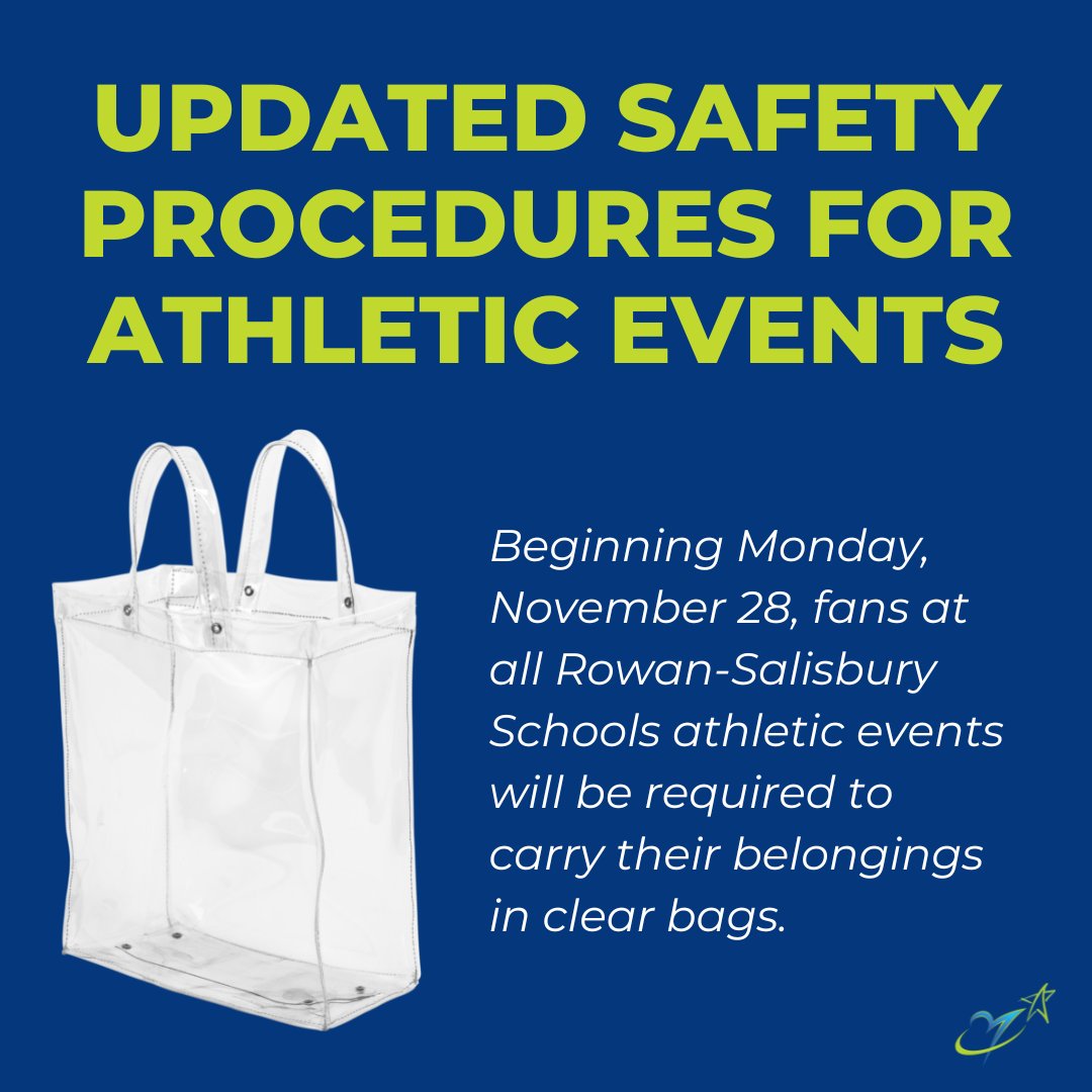 🏈 🏀 UPDATED SAFETY PROCEDURES FOR ATHLETIC EVENTS: 🏈 🏀
Beginning Monday, 11/28/22, fans at all RSS athletic events will be required to carry their belongings in clear bags. All bags are subject to search before entry. Guests will also go through a metal-detecting scan.