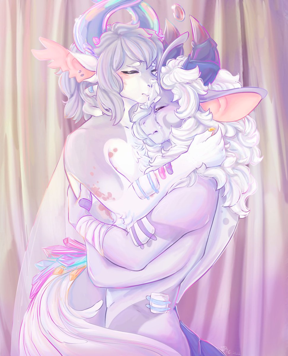 Mospal3's tweet photo. Super happy to show off my side of an AT i did with @Gosetsuki ! the art was made a couple of months ago but still super glad to be able to draw both @LightGemArt 's and tsuki's boyos in the same piece!! 

as always result + process! 

#furry #furryart #Furryartist #hornthropod https://t.co/Hj1zxccdSM