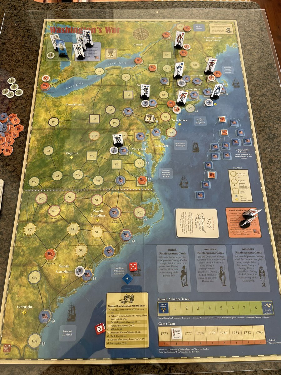 AU_oleary's tweet photo. Playing some #WashingtonsWar using the @gmtgames solo player aid! Enjoying it; Patriots are starting to come back, especially in New York. #wargame #revolution https://t.co/Wx9555doEO