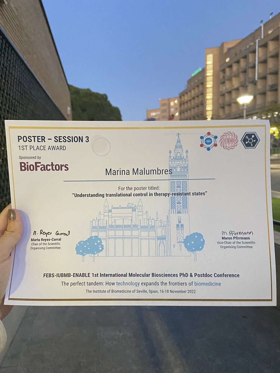 MarinaMalumbres's tweet photo. So happy!! Thanks a lot to the organizing committee and #BioFactors for the first-place poster award and for these amazing three days at @ibis_sevilla @EnableNetworkEU https://t.co/AdD9ZIkPzS