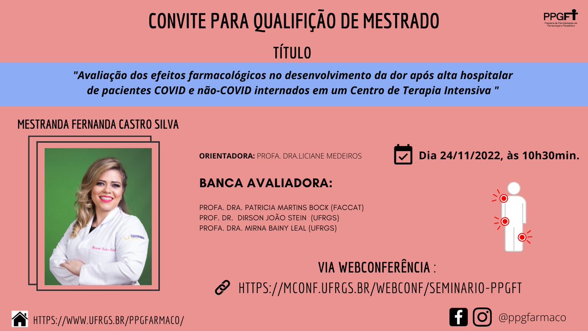 ppgfarmaco's tweet photo. Retomamos nossos seminários com a qualificação da Fernanda. Estão todos convidados! @ppgfarmaco @ppgbioq @ppgcm_ufrgs @iraciTorres3 @LicianeMedeiros https://t.co/8nivm3usQa