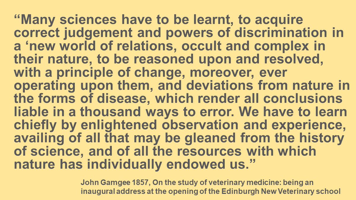 More than 100 y before Sackett started to emphasise the #complex synthesis of knowledge, skills &amp; experience with scientific evidence that makes up #EBM, JG was drawing these strands together as important in #veterinary education <a href="/RCVSKnowledge/">RCVS Knowledge</a> <a href="/VetHistSoc/">Veterinary History</a> <a href="/CBVetEd/">CBVE</a> #ReflectionFTD