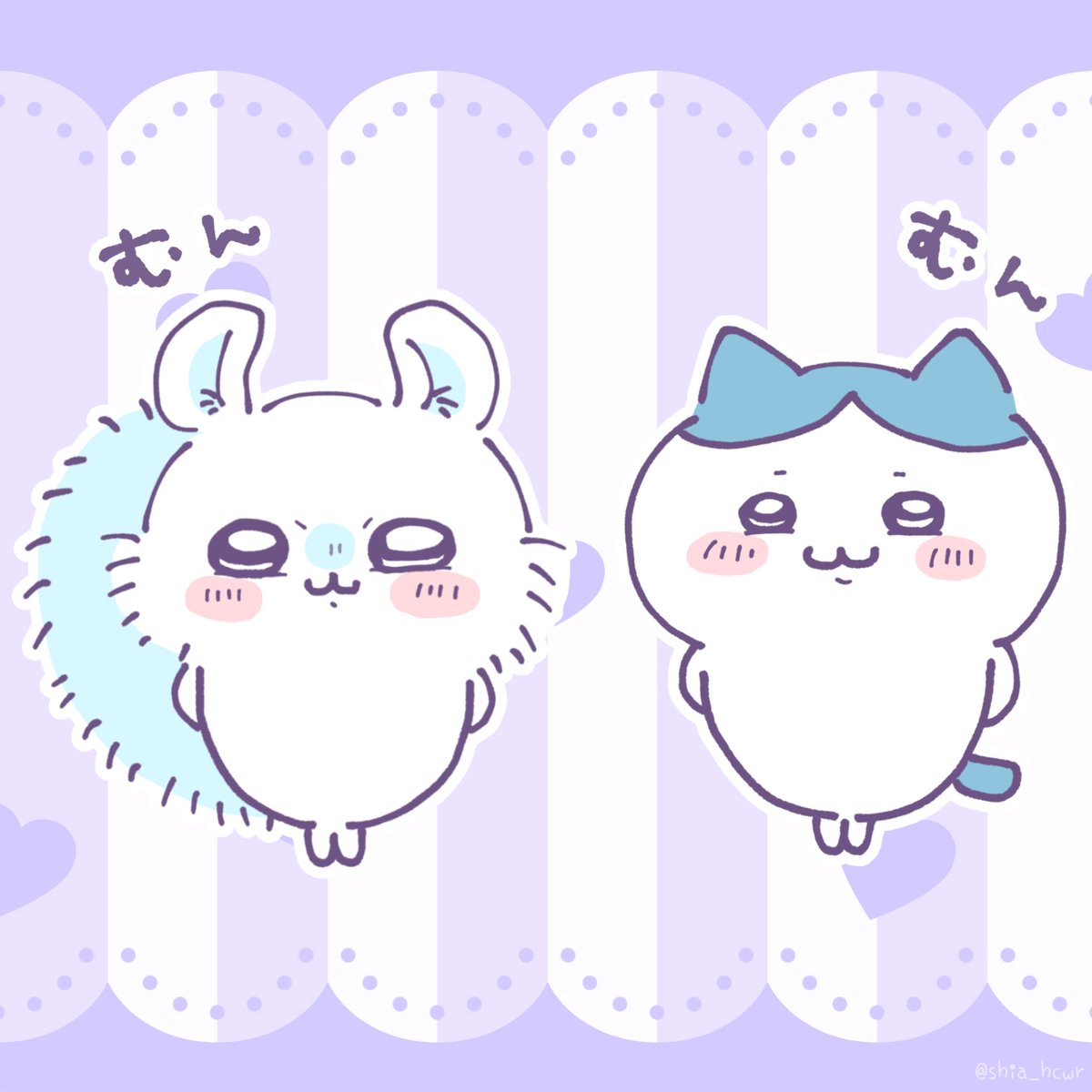 ハチワレ「🍑モモンガ&ハチワレちゃん🐱 2人でムン顔😏 #ちい