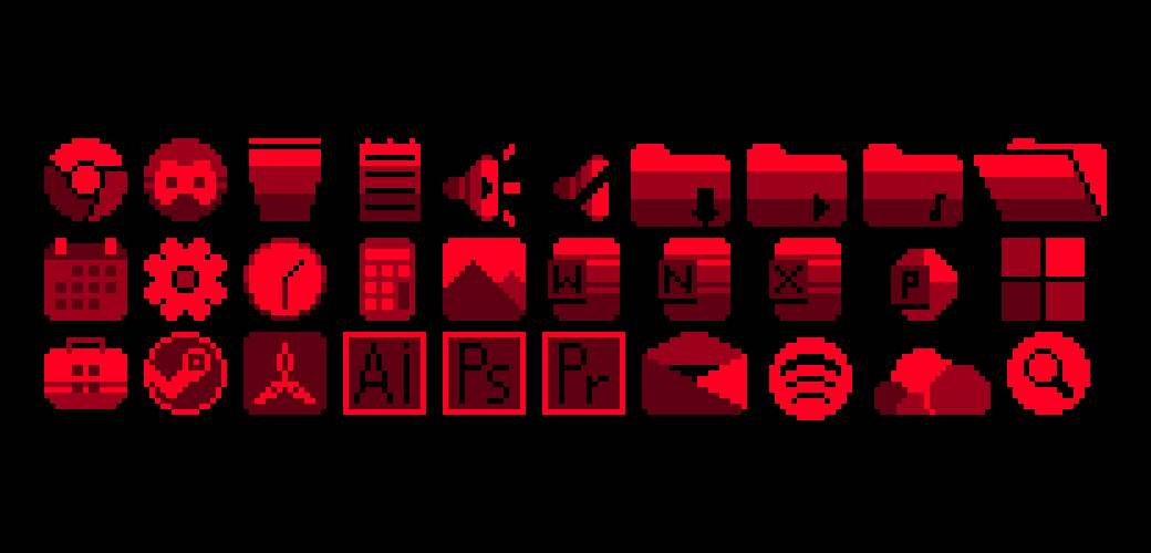 Paradox1821's tweet photo. Desktop App Icons 
#pixelart #pixelartwork #pixelartist #aseprite #icons #desktopicons #apps #appicons #red #black #art #artist #artwork #sprite https://t.co/XQZgGpnh4x