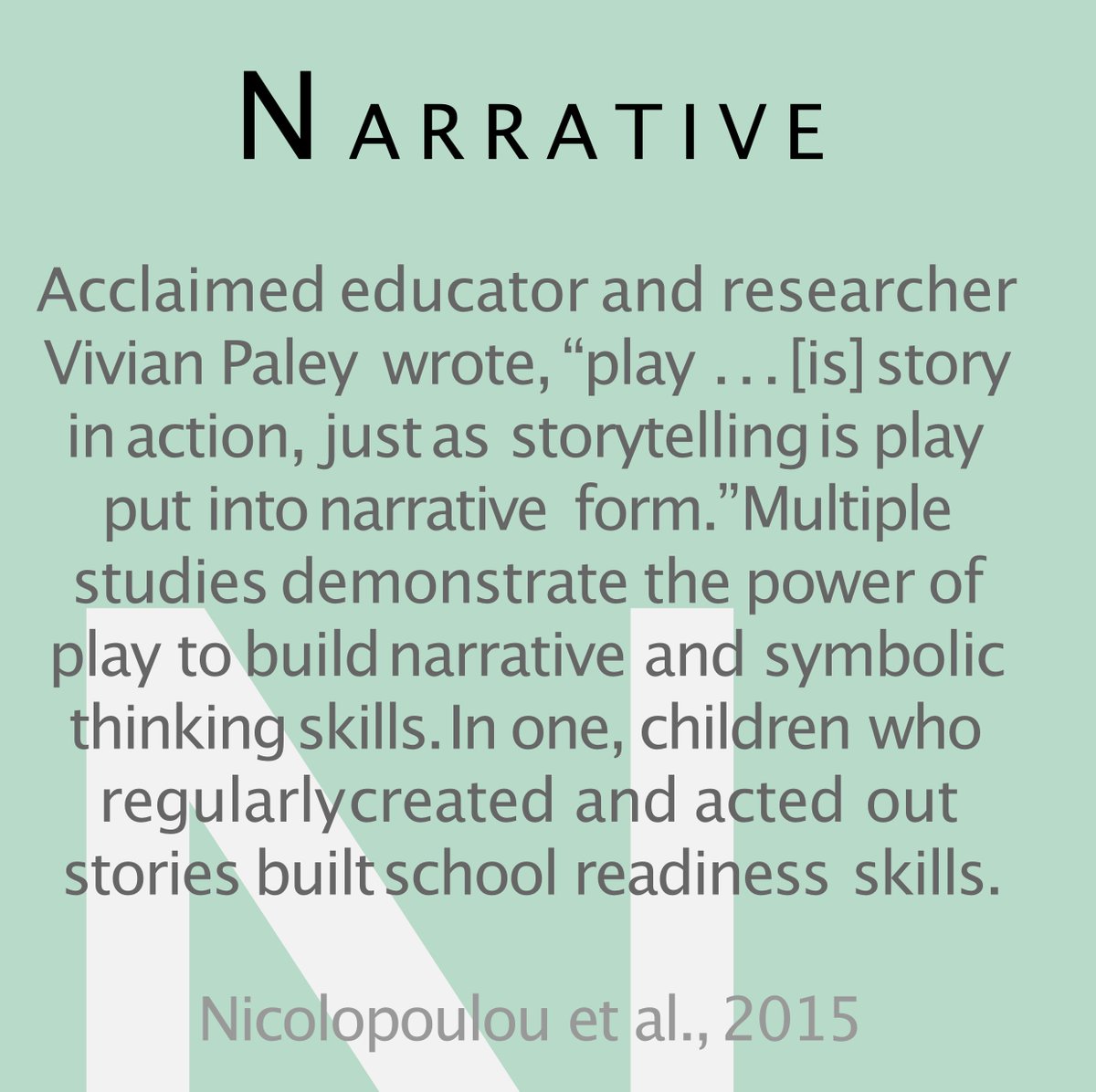 UW_ILABS's tweet photo. #ResearchQuotes Multiple studies demonstrate the power of play to build narrative and symbolic thinking skills. In one, children who regularly created and acted out stories built school readiness skills. #ILABS https://t.co/57cUVYdPBH