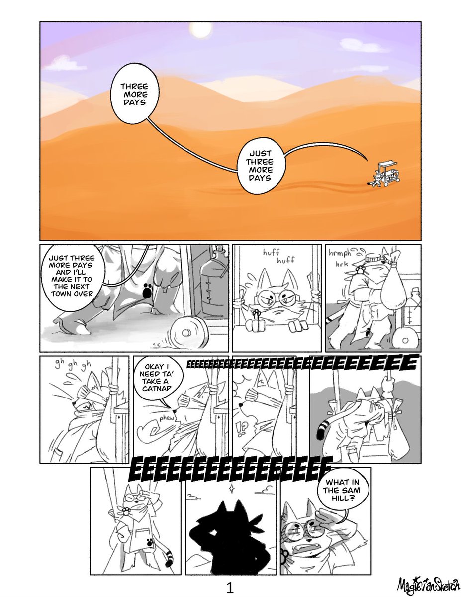 MagicianSketch's tweet photo. #SplinterCityOCT
`The vagabond sand cat, Meowza, delivers water rations to whoever is in need...`
(1/2) https://t.co/Aih1ooyaMb