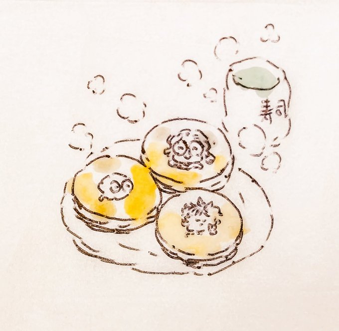 チビせん子ひぜん脳せんせぇ焼印入りおやき。あずき+いちご味、たこやき味、いもくりなんきん味 