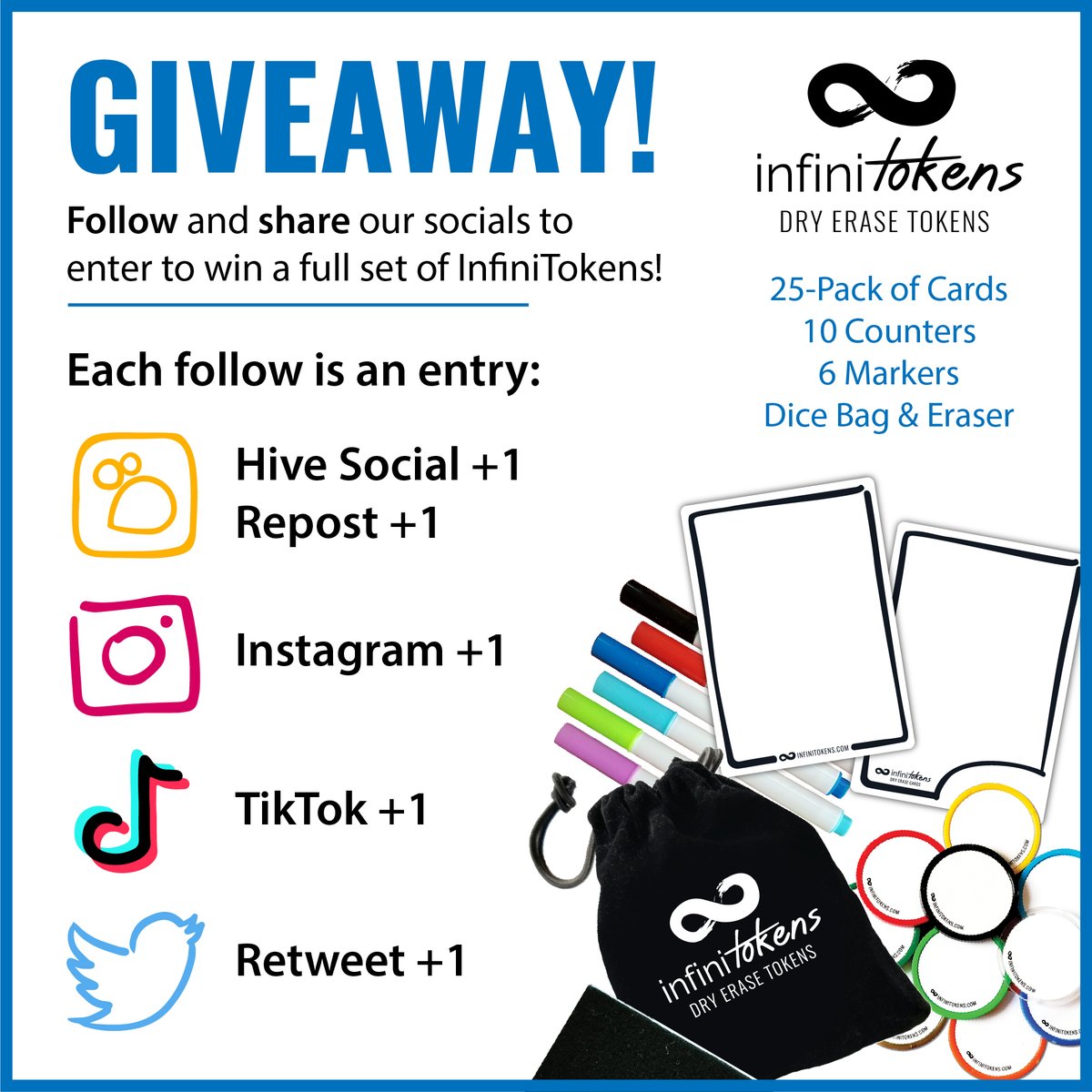 InfiniTokens's tweet photo. To spread the word of our various socials we are going to throw a GIVEAWAY! Each social you follow or share on is another entry to win a full set of InfiniTokens! (Ends Dec 11th)

Retweet +1 
Follow on Hive +1 (Repost +1)
Follow on Instagram +1 
Follow on TikTok +1 
(links below) https://t.co/bglOq22wK4