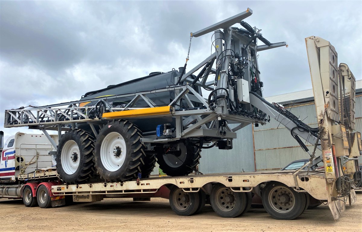 JtaSpraying's tweet photo. JTA 16,000 series sprayer on it’s way to Esperance WA.
16,000L tank, 600L flush tank, 48.5m bi fold boom, boom recirc, 3 tier spraying system on 250mm spacings, XRT auto height control, rear steering axle, Goose neck drawbar, self-priming hydraulic filling pump, towbar, https://t.co/8Np27iTETI