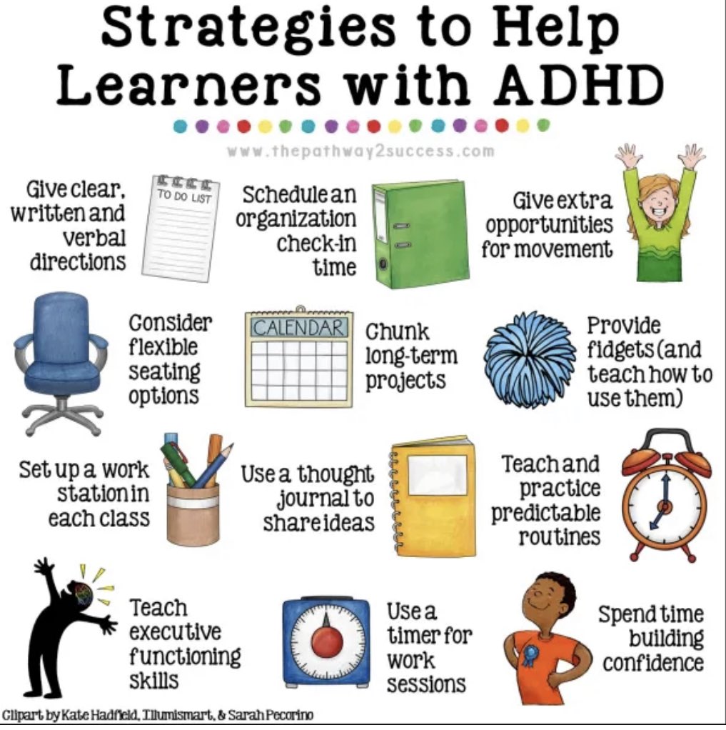 How are these strategies not beneficial to ALL learners? 🧡

Also, consider how many undiagnosed kids with #ADHD there are…🤔

#Students #educational TY &amp; credit to - <a href="/Pathwy2Success/">Pathway 2 Success</a>