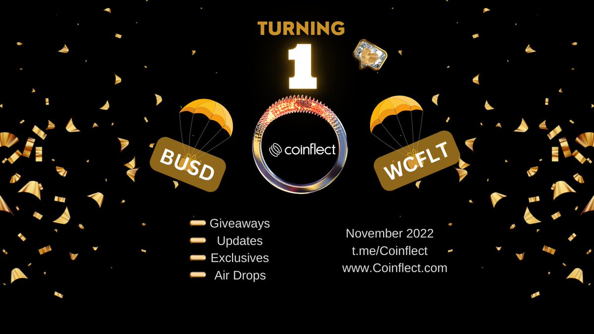 Coinflect has reached the 1 year mile stone with many more to come. This will be celebrated over the course of 1 week starting November 22, 2022. Details can be followed in the community telegram, how you can participate. #Coinflect #DeFi