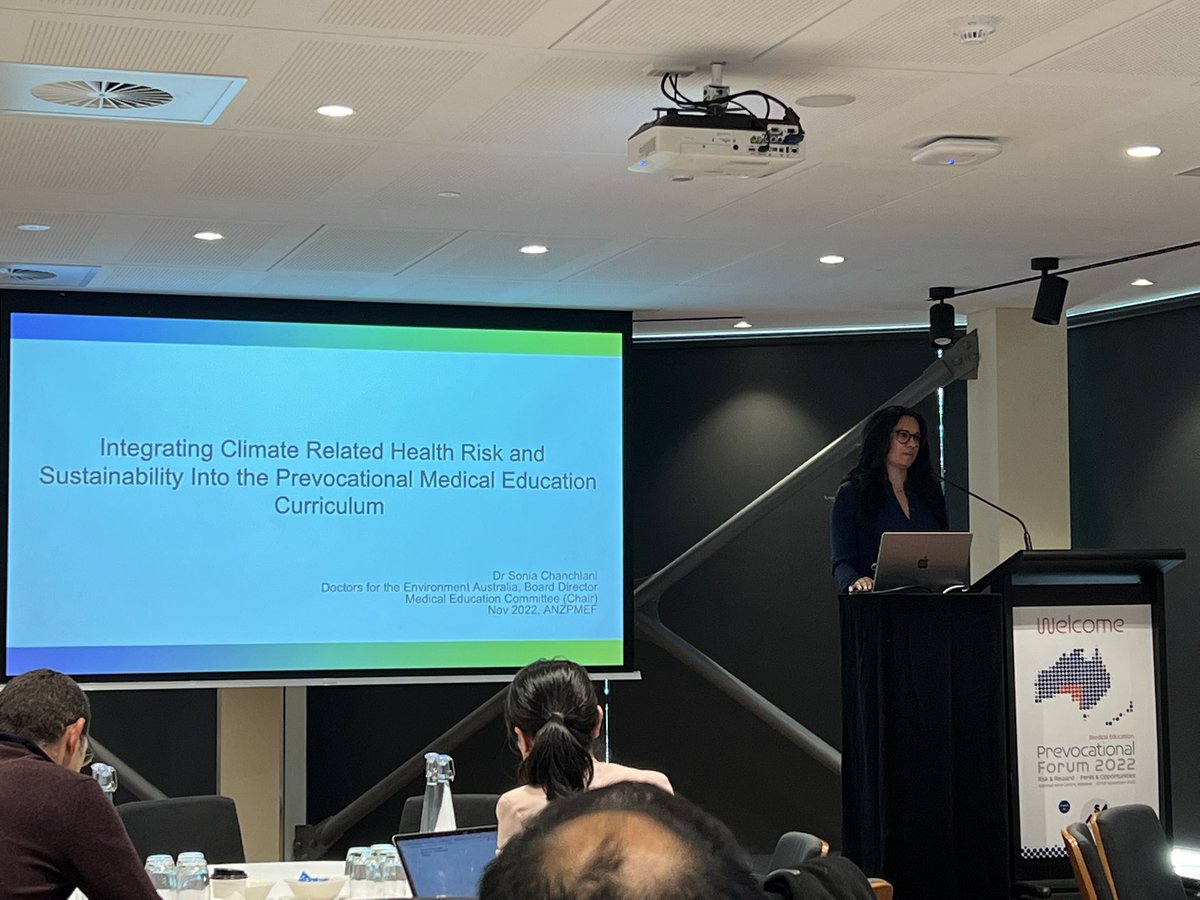 <a href="/med_apps/">MedApps</a> Alumni Dr Sonia Chanchlani presenting at <a href="/prevocforum2022/">ANZ Prevocational Medical Education Forum 2022</a> on integrating climate related health risk into Medical Curriculum. An important step in making sure that the health system is capable of dealing with the challenges of the future! <a href="/DocsEnvAus/">Doctors for the Environment Australia</a>