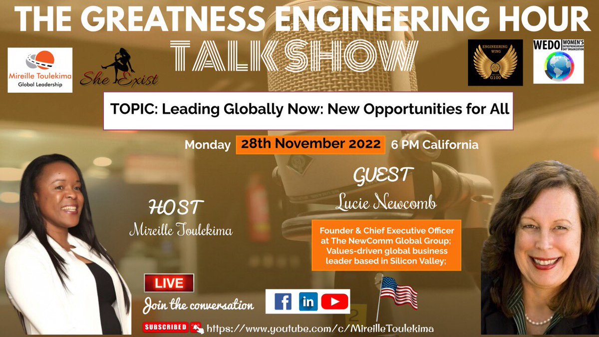 NewCommGlobal's tweet image. Honored to be a guest on the extraordinary @MToulekima ‘s #GreatEngineering Talk Show on MON, NOV 28 at 6pm PDT/10am Perth, Australia on NOV 29 and between! Pls join us on the FB page or YT channel for @MToulekima Global #Leadership . #GlobalBusiness

linkedin.com/posts/lucienew…