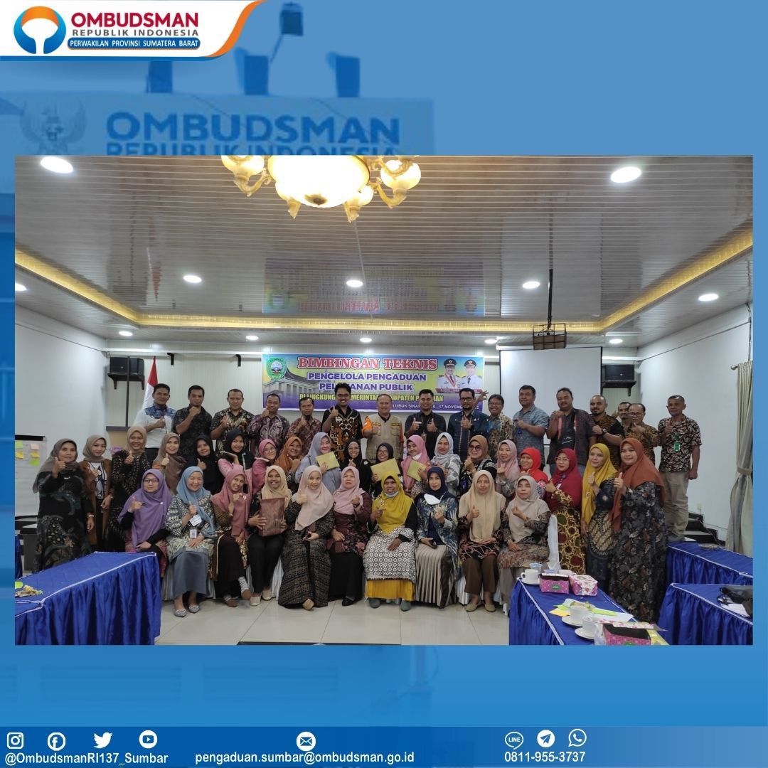 OmbudsmanSumbar's tweet photo. Tim Ombudsman RI Perwakilan Provinsi Sumatera Barat menjadi Narasumber dan Fasilitator dalam kegiatan Bimbingan Teknis Pengelolaan Pengaduan Pelayanan Publik di Lingkungan Pemerintah Kabupaten Pasaman. 
#Awasitegurlaporkan
#OmbudsmanRI
#OmbudsmanRISumbar https://t.co/6KVN8kKF3K