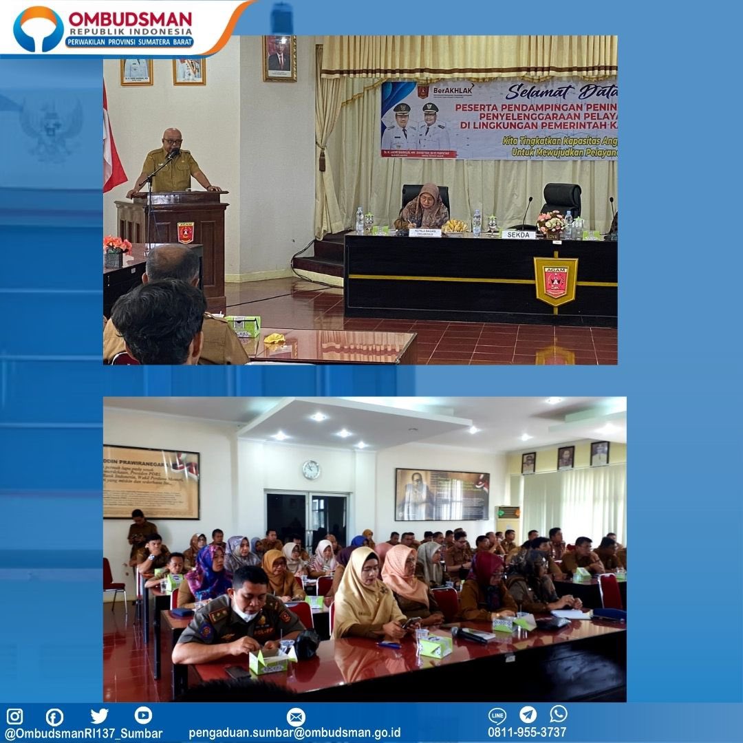OmbudsmanSumbar's tweet photo. Kepala Keasistenan Pencegahan (Meilisa Fitri Harahap), menjadi Narasumber dalam kegiatan Pendampingan Peningkatan Kualitas Penyelenggaraan Pelayanan Publik di Lingkungan Pemerintah Kabupaten Agam(21/11/22).
#Awasitegurlaporkan
#OmbudsmanRI
#OmbudsmanRISumbar https://t.co/F1dDx6XWSV
