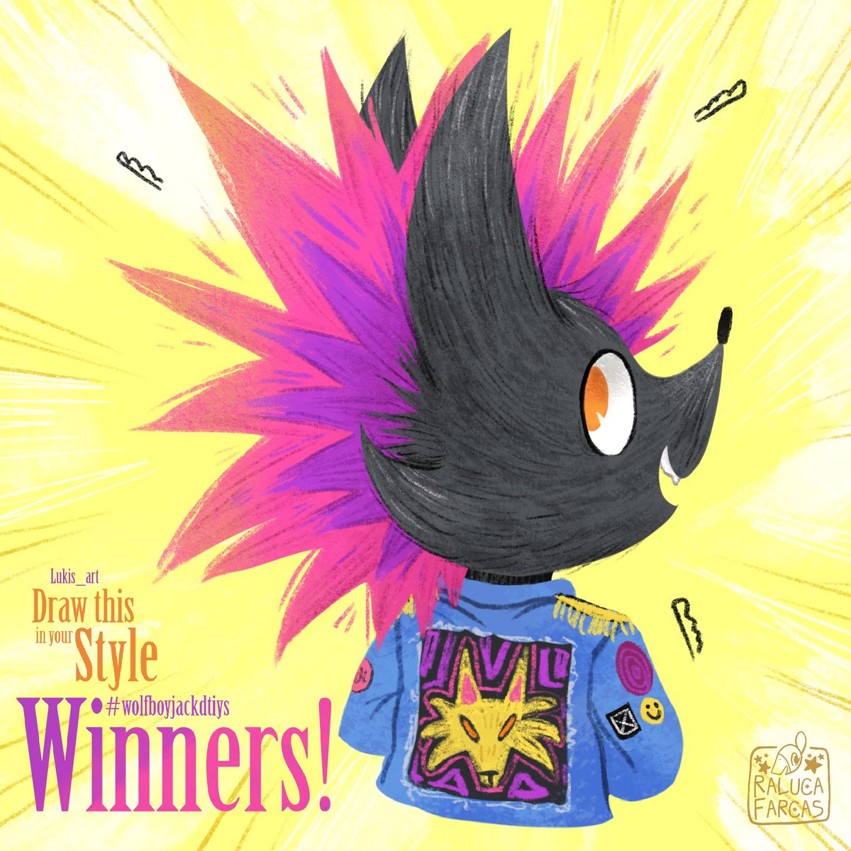 Thank you to all of the artists that took part in @RalucaFarcas30's 'Draw This In Your Style' challenge for 'Wolfboy Jack and the Scissors of Doom' ✂️

Here are the 3 winners that Raluca selected — each of them with a VERY different interpretation on Jack's ICONIC punk look 🤘