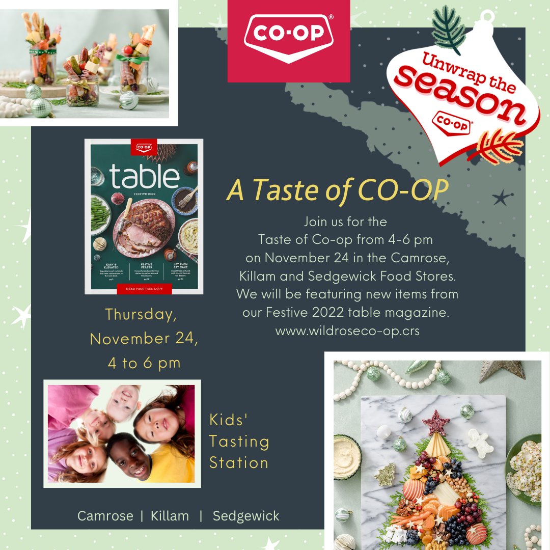 WildRoseCoop's tweet photo. Join us for the Taste of Co-op from 4-6 pm on November 24 in the Camrose, Killam and Sedgewick Food Stores.โ
#delicious #foodtaste #recipesnew #itstasty #yumfood #camrose #killam #sedgewick https://t.co/SL6qoGTJAW