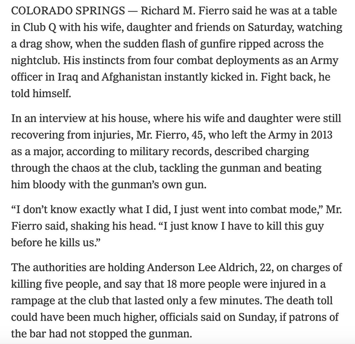FrankLaRose's tweet photo. Amid the chaos and senseless bloodshed, this Army veteran ran AT the gunman. 

Major Fierro deserves the Presidential Medal of Freedom.

https://t.co/pPPrP7NtWY https://t.co/4Ghq62CMlB