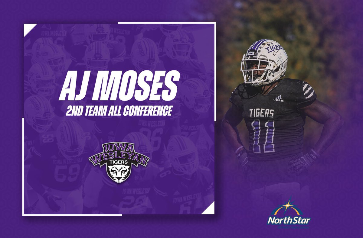 Congratulations to AJ Moses on being named 2022 NSAA 2nd Team All-Conference - RB
Stats:
Carries: 91
Yards: 476
YPC: 5.2
TD: 4
<a href="/IWTigerFootball/">Iowa Wesleyan Football</a> #WAWG