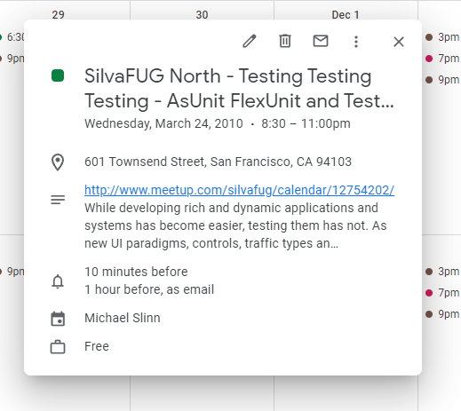 I just found this on my Google calendar from a time forgotten by history. Generations of technology ago.