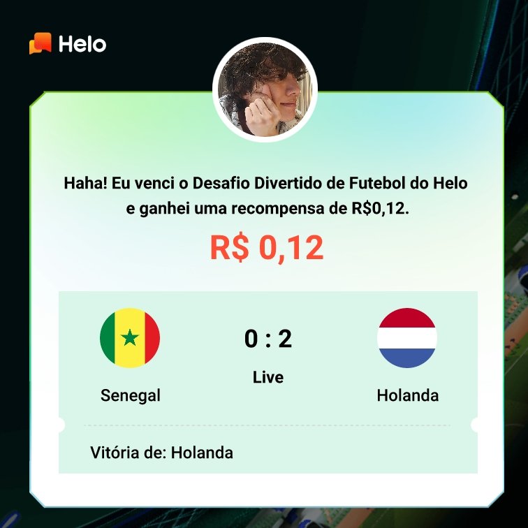 WJacielma's tweet photo. Haha! Eu venci o Desafio Divertido de Futebol do Helo e ganhei uma recompensa de R$0,12.
https://t.co/dI7kY2cEgD https://t.co/dsDaQyHycJ