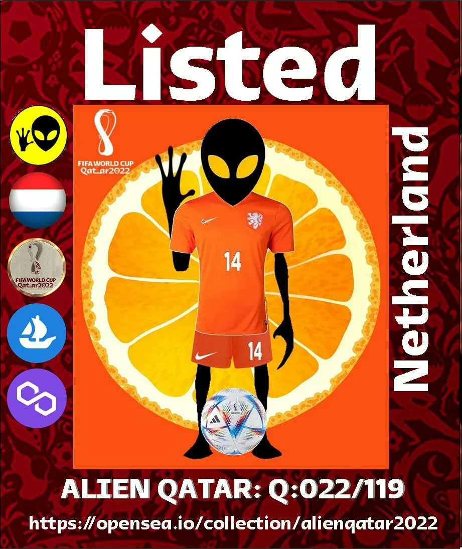 ALIEN QATAR COLLECTION 
Team: Netherland  
Opensea.io/collection/ali…
#Qatar2022 
#NFT 
#NFTProjects 
#NFTCommumity 
#fifa 
#nftsoccer
#memphisdepay