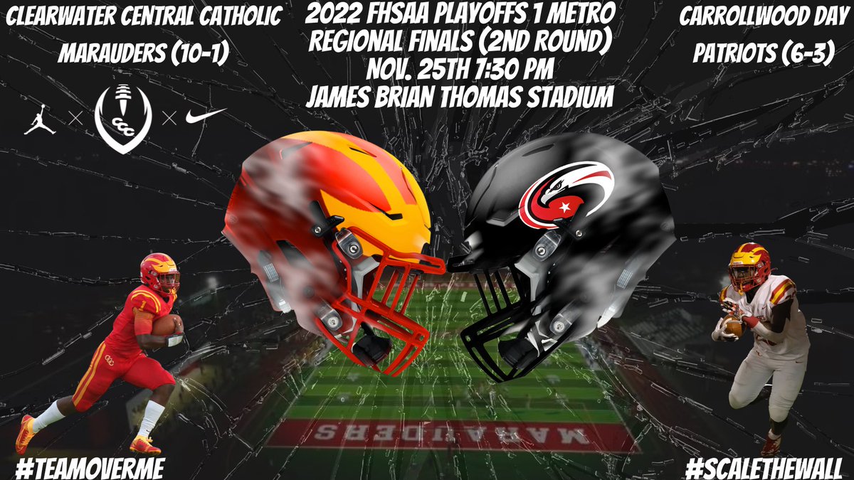 Bub_T82783's tweet photo. 1 Metro FHSAA playoffs #clearwatercentralcatholic #carrollwoodday #floridaplayoffs #marauders #patriots #teamoverme #scalethewall @CoachCHarvey @CCCMarauders @CCCMaraudersFB 🏈 https://t.co/q0xdzXwHYy
