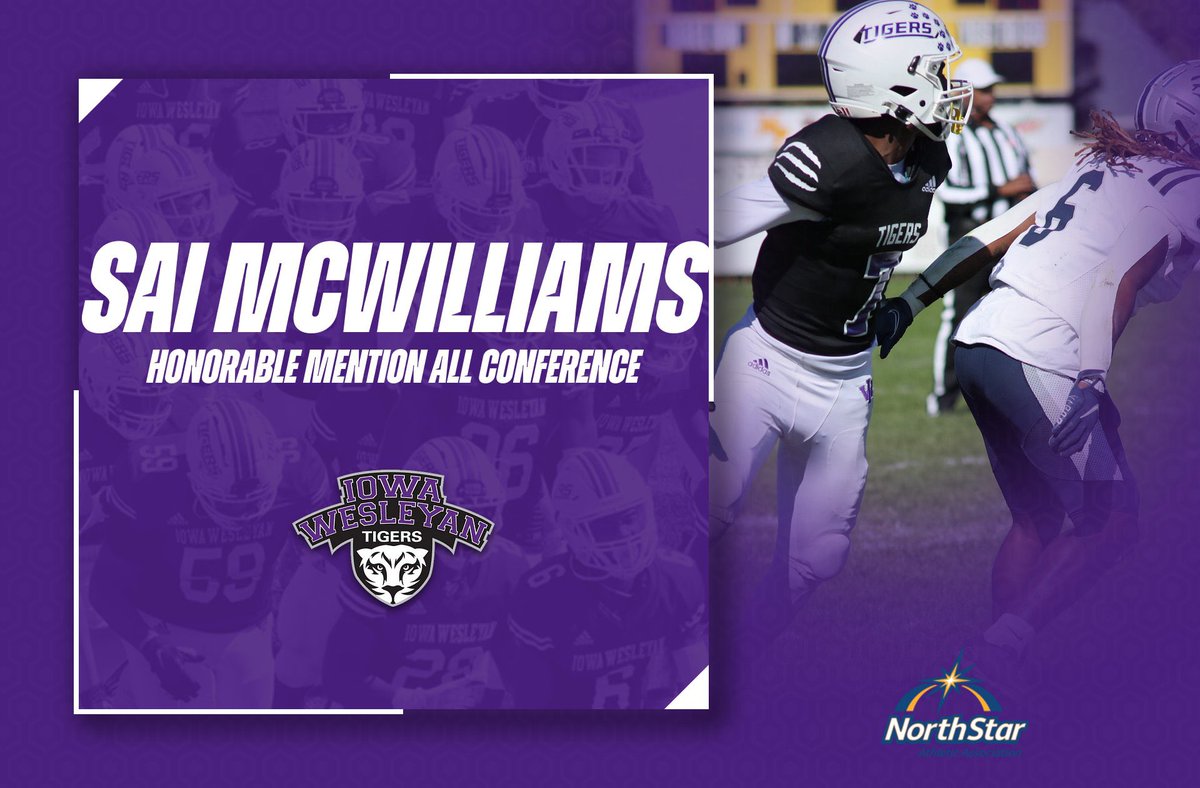 Congratulations to Sai McWilliams on being named 2022 NSAA Honorable Mention All-Conference - WR
Stats:
Catches: 27
Yards: 504
YPC: 18.7
TD: 3
<a href="/IWTigerFootball/">Iowa Wesleyan Football</a> #WAWG
