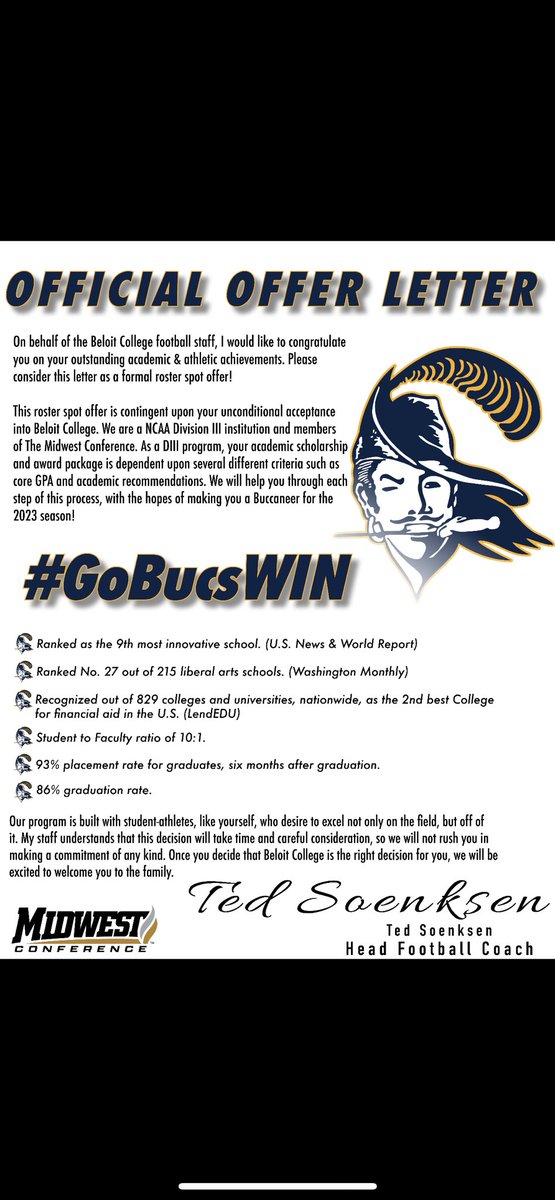 I’m very blessed to receive an official offer by <a href="/BeloitBucsFB/">BeloitBucsFootball</a> to play at the next nevel. <a href="/CoachRossberg/">Coach Rossberg</a> <a href="/argo_football/">Argo Football</a> <a href="/CoachWillStrong/">William Affognon</a>