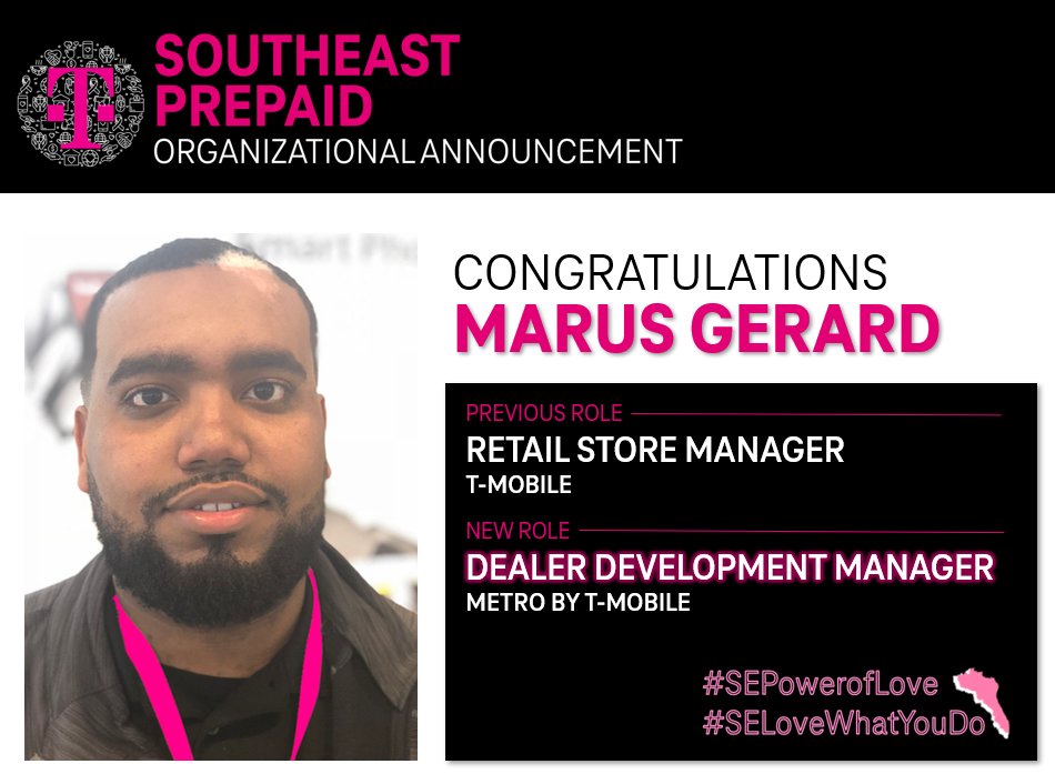 darrelreidboyer (@tmodaryl) on Twitter photo East Atlanta is on the MOVE!📈We are proud to announce that <a href="/marusgerard/">Marus</a> has joined our team as a Dealer Development Manager supporting
<a href="/MetroByTMobile/">Metro by T-Mobile</a> dealers in SE ATL! /// Welcome to the #sepoweroflove crew!💥<a href="/AnnieG_FL/">Annie Garcia</a> <a href="/thayesnet/">Terry Hayes</a> <a href="/TonyCBerger/">Tony Berger</a> <a href="/AaronM1130/">Aaron Miller</a> #TAG #ONEATL 🙌🏼 East Atlanta is on the MOVE!📈We are proud to announce that <a href="/marusgerard/">Marus</a> has joined our team as a Dealer Development Manager supporting
<a href="/MetroByTMobile/">Metro by T-Mobile</a> dealers in SE ATL! /// Welcome to the #sepoweroflove crew!💥<a href="/AnnieG_FL/">Annie Garcia</a> <a href="/thayesnet/">Terry Hayes</a> <a href="/TonyCBerger/">Tony Berger</a> <a href="/AaronM1130/">Aaron Miller</a> #TAG #ONEATL 🙌🏼