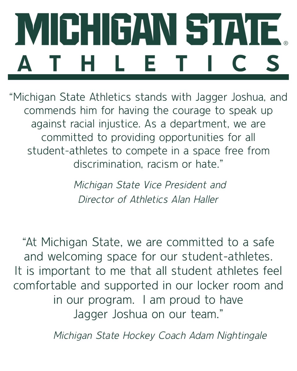 Statements from Michigan State VP and Director of Athletics Alan Haller and hockey coach Adam Nightingale.