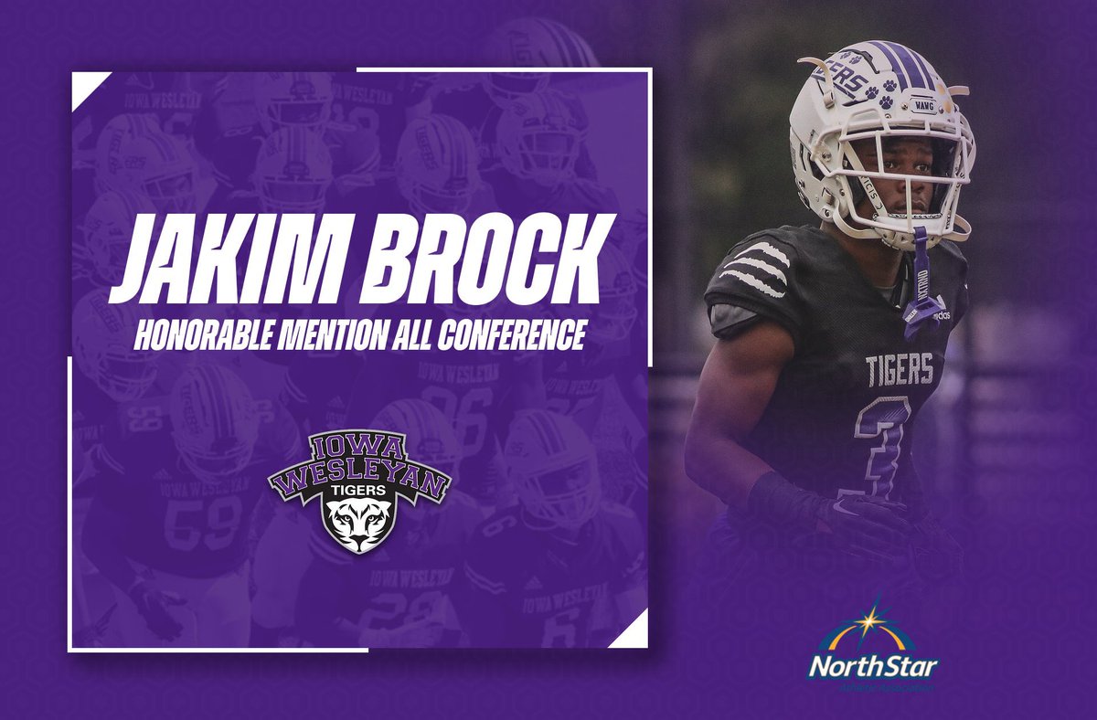 Congratulations to <a href="/JakimBrock/">Jakim Brock</a> on being named 2022 NSAA Honorable Mention All-Conference - DB
Stats:
Tackles: 48
Tackle For Loss: 2.5
Interceptions: 3
PBU: 8
TD: 1
<a href="/IWTigerFootball/">Iowa Wesleyan Football</a> #WAWG