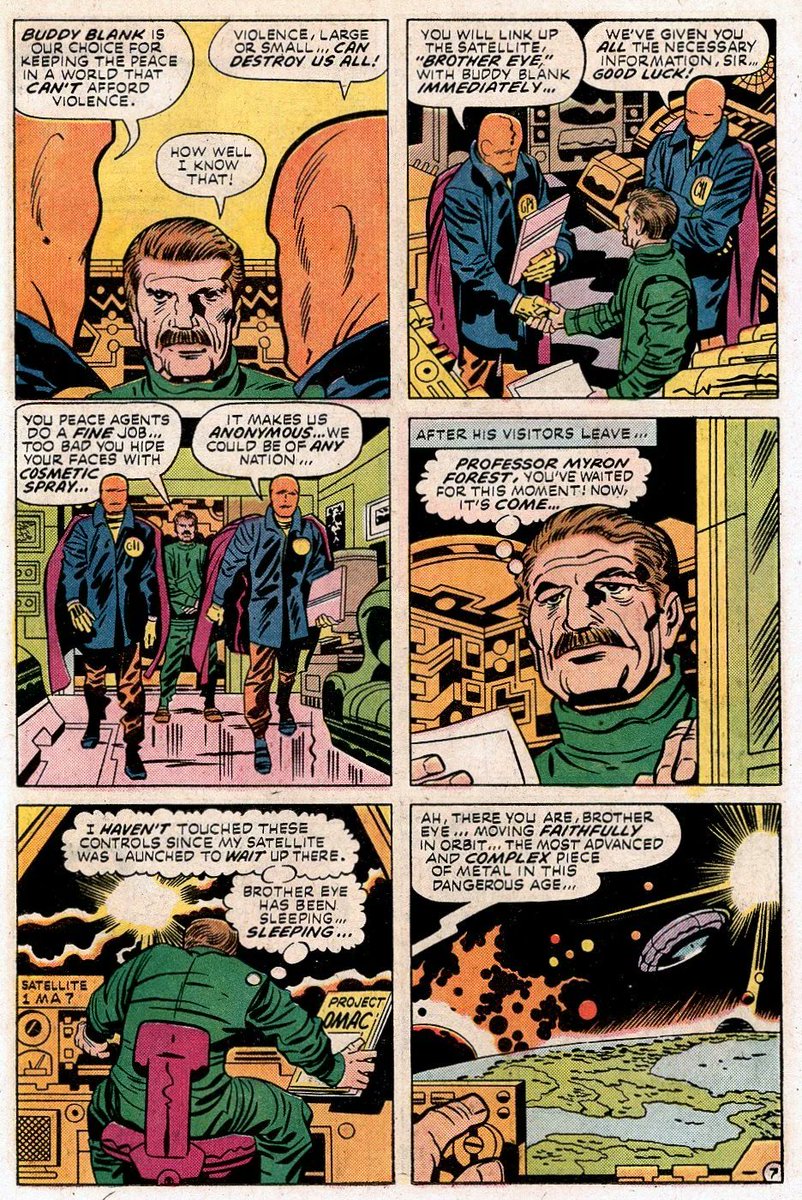 Some non-consecutive pages from Jack Kirby's madcap OMAC #1 to provide context if this thing was unintelligible horseradish to you... https://t.co/r24VVuCtdB 