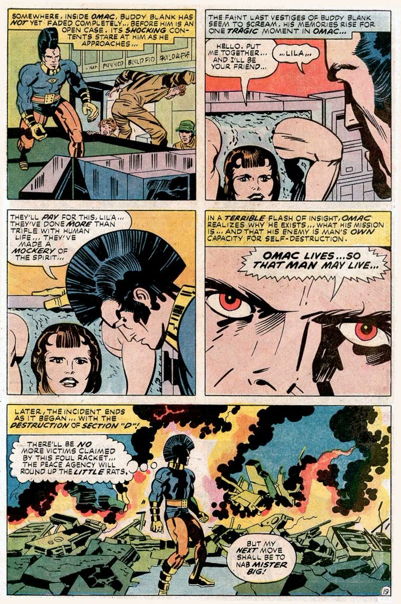 Some non-consecutive pages from Jack Kirby's madcap OMAC #1 to provide context if this thing was unintelligible horseradish to you... https://t.co/r24VVuCtdB 
