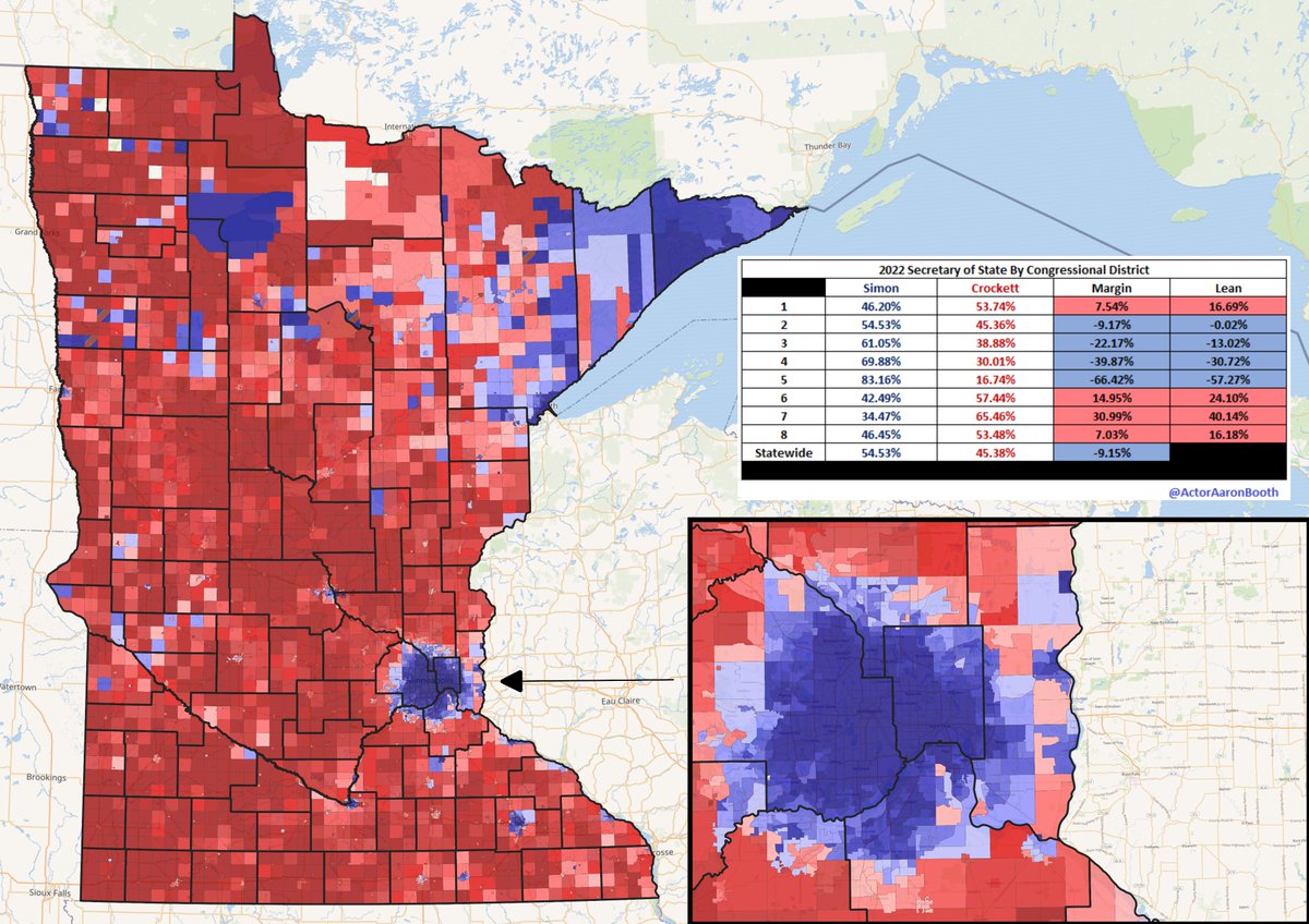 ActorAaronBooth's tweet photo. Had been meaning to post these for a few days: here are finally some higher res precinct maps with CD breakdowns for the four statewide races in Minnesota this cycle. #MNPol #MNGov #MNAG #MNAUD #MNSOS https://t.co/3pOFO3K0ov
