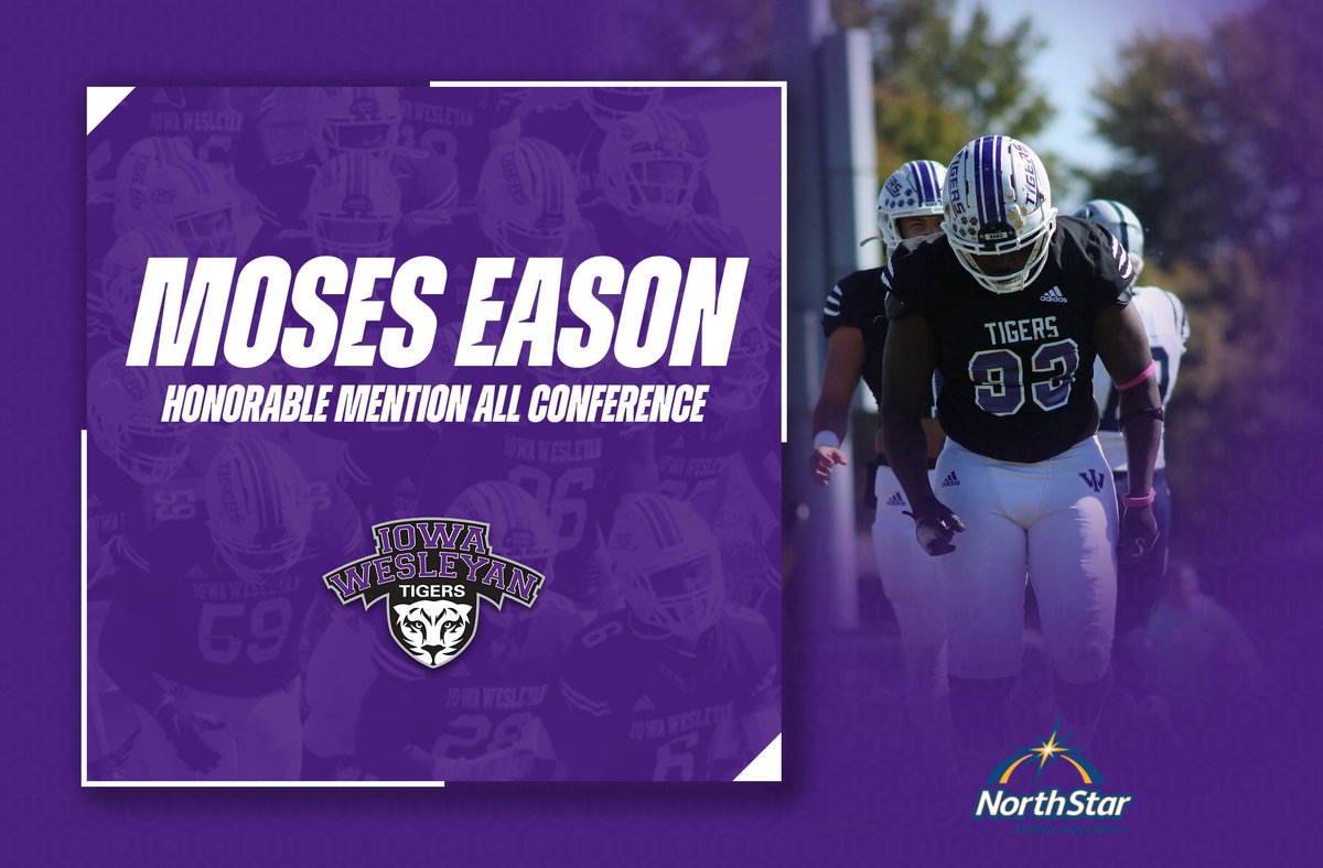 Congratulations to Moses Eason on being named 2022 NSAA Honorable Mention All-Conference - DL
Stats: 
Tackles: 50
Sacks: 1.5
Tackles For Loss: 4.5
<a href="/IWTigerFootball/">Iowa Wesleyan Football</a> #WAWG