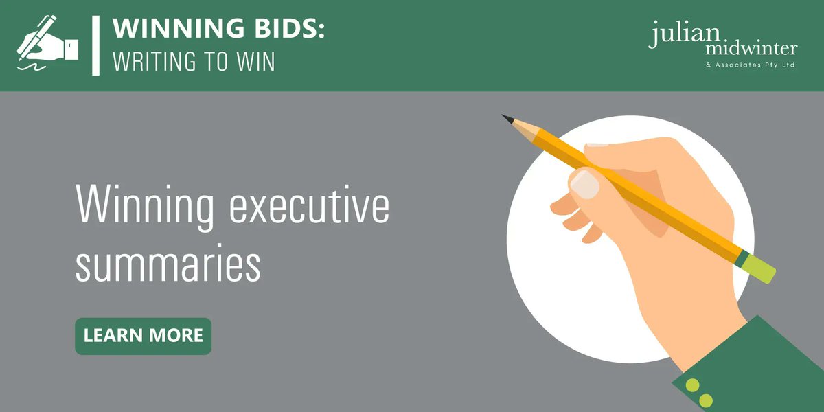 jma_bdtips's tweet photo. The executive summary is often the most read and scrutinised section of a tender.

But, how do you write one?

This JMA blog will help you write a winning executive summary: https://t.co/xZOsoO0TVO 
 
#winningbids #tenderwriting #executivesummary https://t.co/nStWJ2aYD8