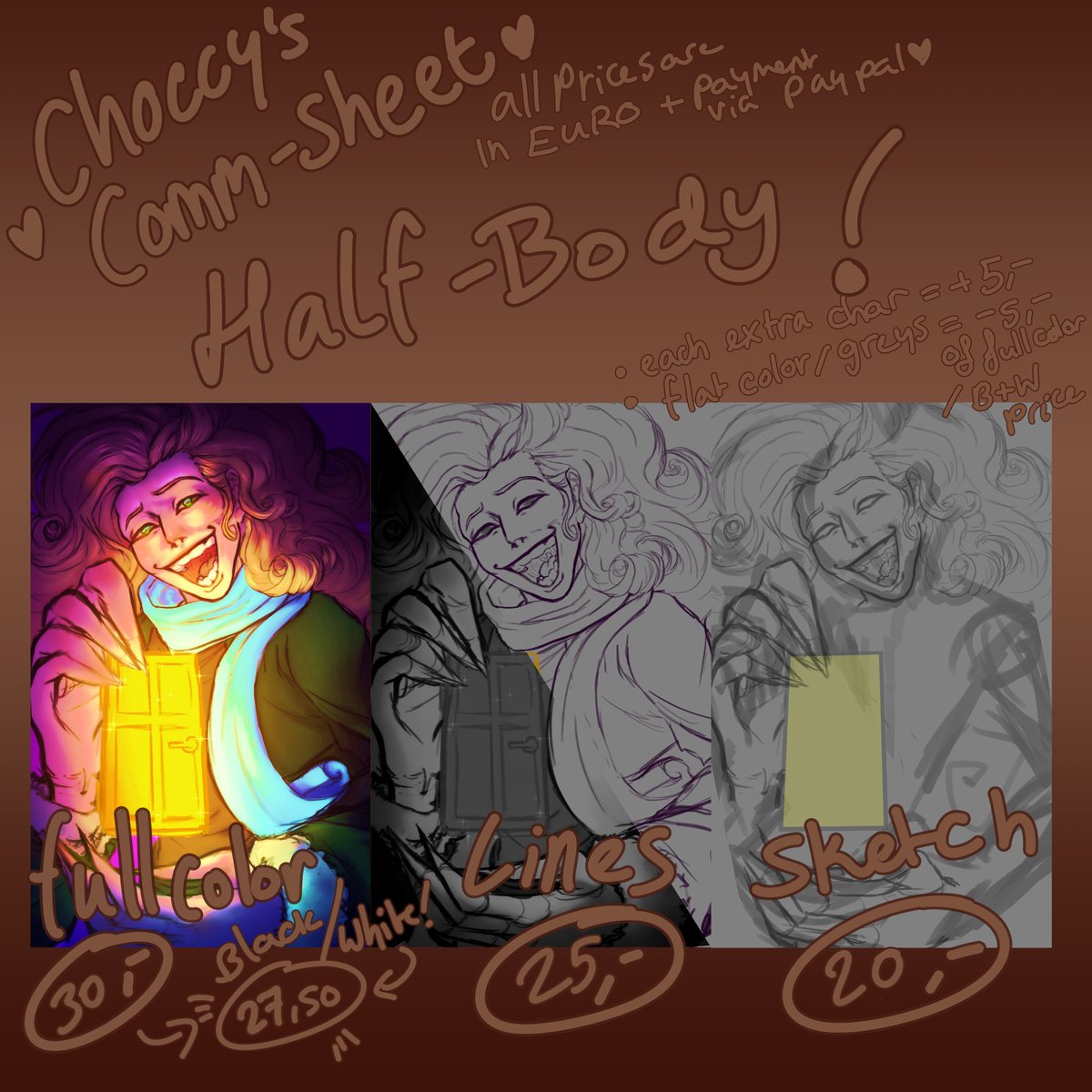 ChoccyAKAConnor's tweet photo. HI HELLO IM OFFICIALLY OPENING COMMS WITH COMMISSION SHEET FOR REFERENCE<33 since i am in desperate need for money aksfkfds

if you're interested but want more info/references of my work i'll send it!

feel free to private message me about commissions or comment on the tweet<33 https://t.co/zvFkbeFqZy