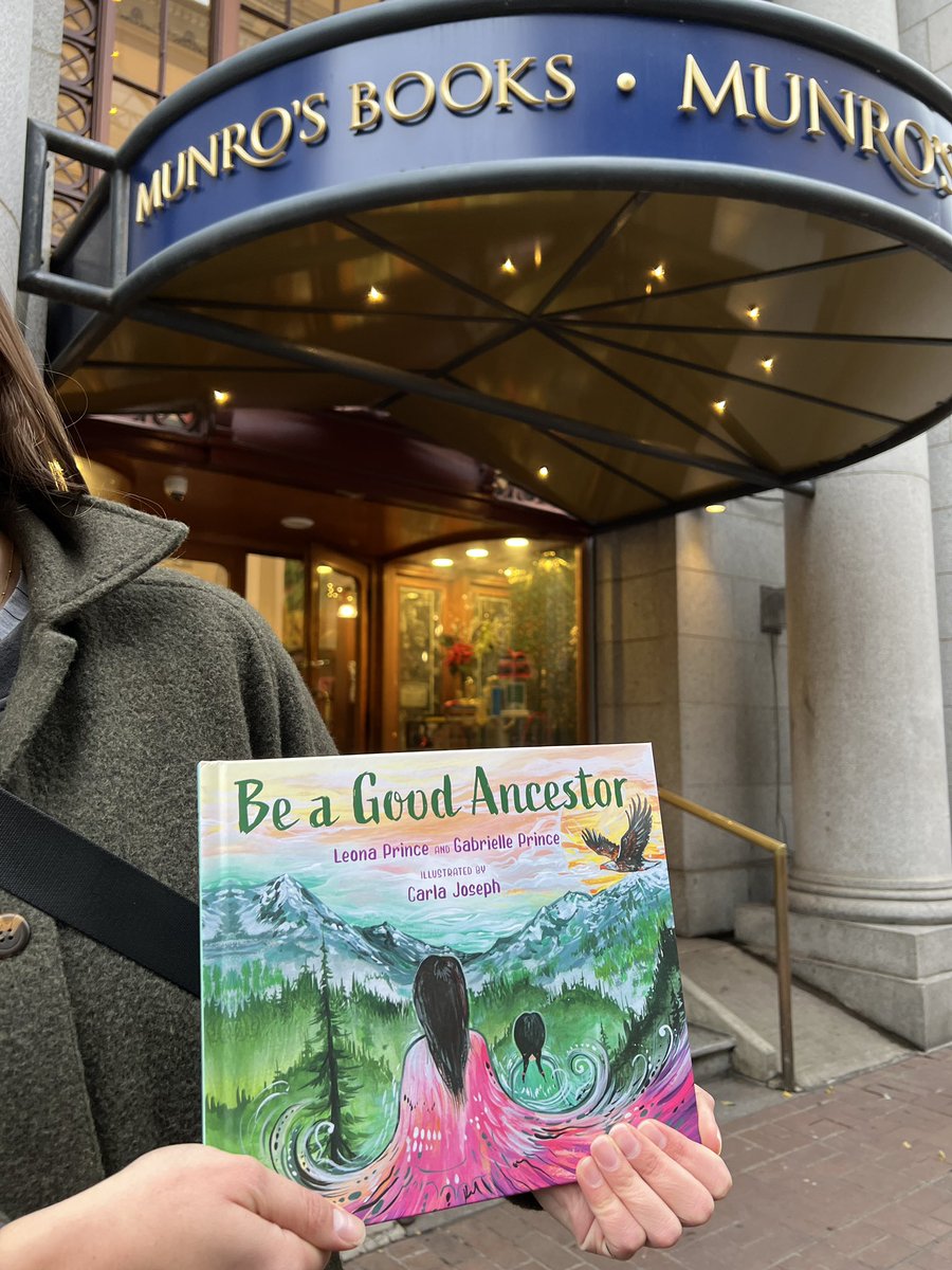 mmonkman's tweet photo. In Victoria for a few days to catch some @98trentm Vikes basketball 🏀 and stopped by Munro’s to pick up a copy of @Leona_Prince1 ‘s “Be a Good Ancestor” for our daughter, @morganmonkman, who teaches a gr 2/3 class in @SD62_Sooke https://t.co/dFmUQxmOnF