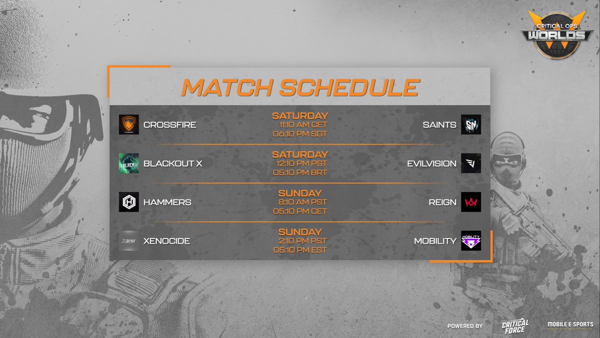 cops_esports's tweet photo. Join our stream this week at https://t.co/EFjfcM3b6q for even more competitive matches from #CriticalOps: Worlds Tournament. Check out which teams will be playing and when! #esports #mobileesports #gaming #CriticalOps #CriticalOpsGame https://t.co/P3iZ1djMdQ
